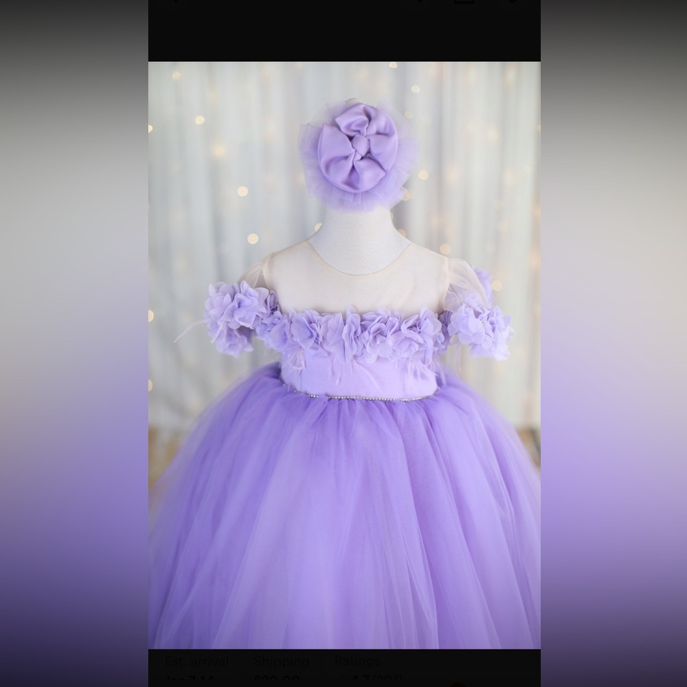 Purple flower girl dress/princess dress/ occasion, lilac dress size 3/4T